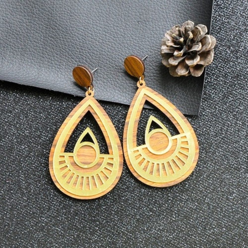 2 for $30 Wooden Earrings with Gold Accent